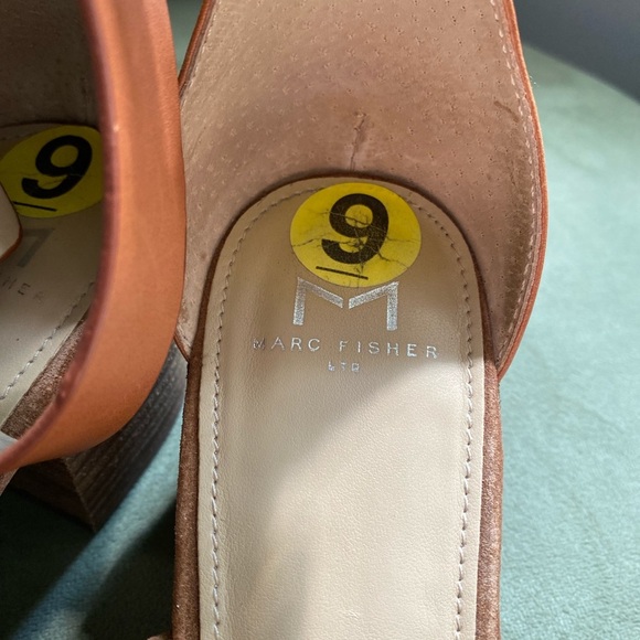 Marc Fisher Size 9 Cognac Suede Heeled Sandals - Picture 10 of 16